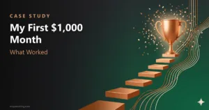 First 1000 month case study featured graphic with stairs and trophy representing milestone
