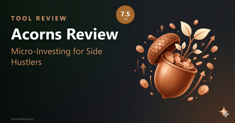 Acorns Review 2026 featured graphic with acorn icon representing micro-investing