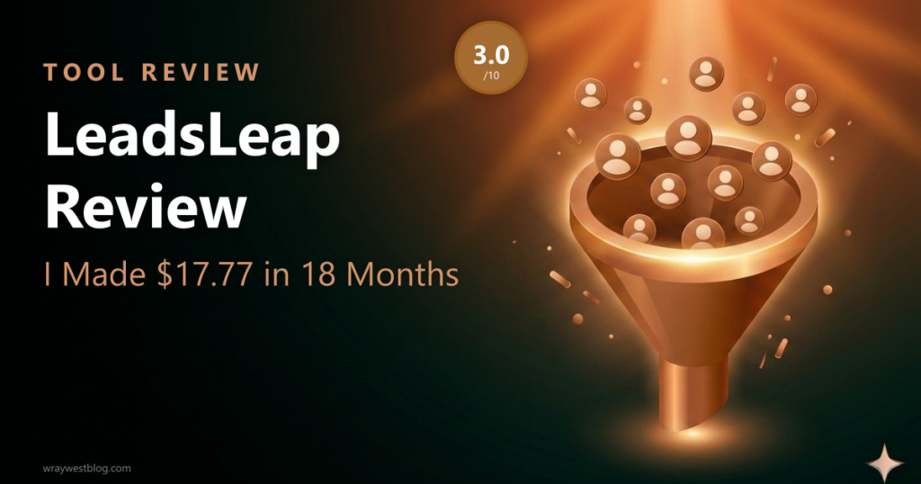 Branded poster: LeadsLeap review with honest $17.77 earnings disclosure