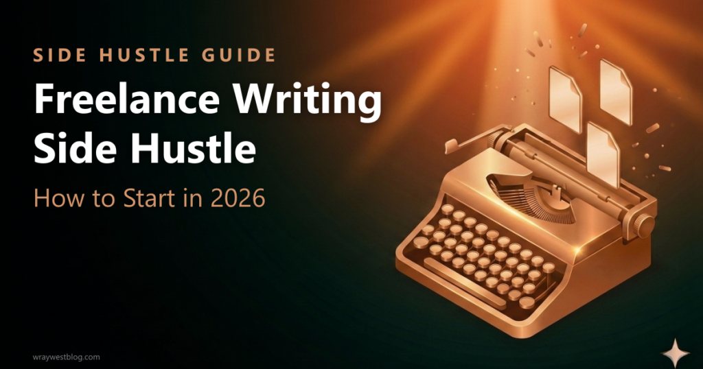 Branded poster: Freelance writing side hustle guide for 2026
