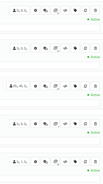 LeadsLeap List Manager showing 6 lists - only the System.io Funnel list with 65 active subscribers got meaningful sign-ups
