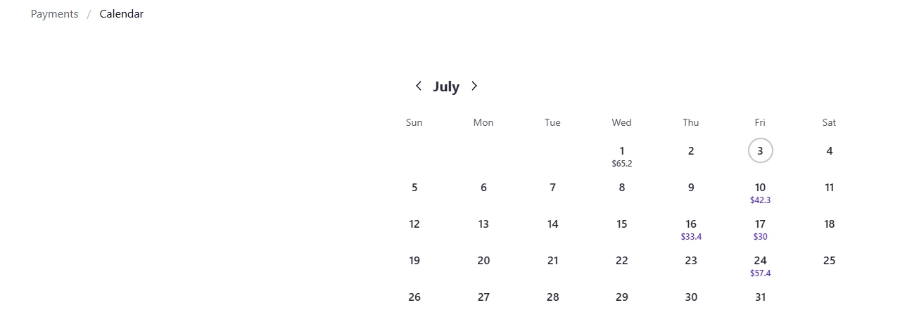 My Klarna payment calendar - interest-free installments spread across the month.